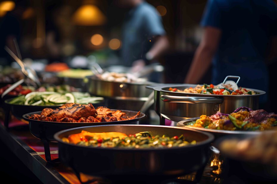 Buffet mit verschiedenen thailändischen Gerichten